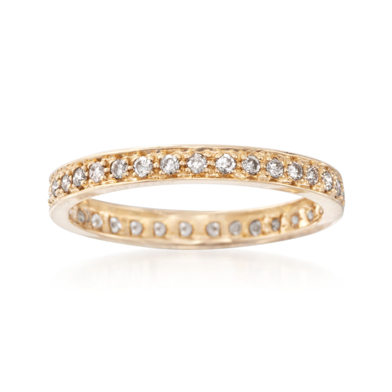 14kt yellow gold diamond eternity band with round stones, full circle setting