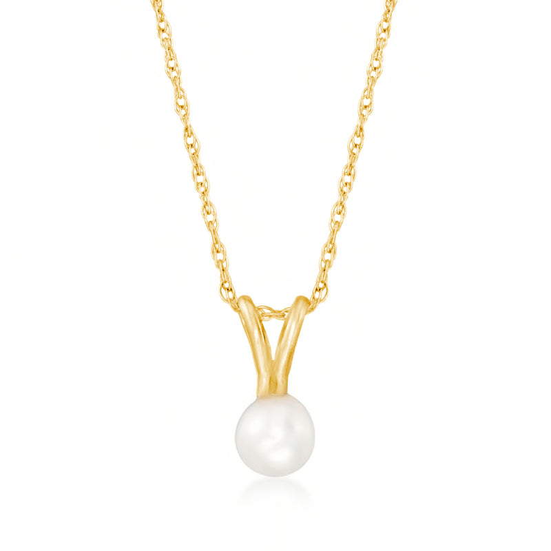 14kt yellow gold child’s pearl solitaire necklace with 4mm cultured pearl pendant