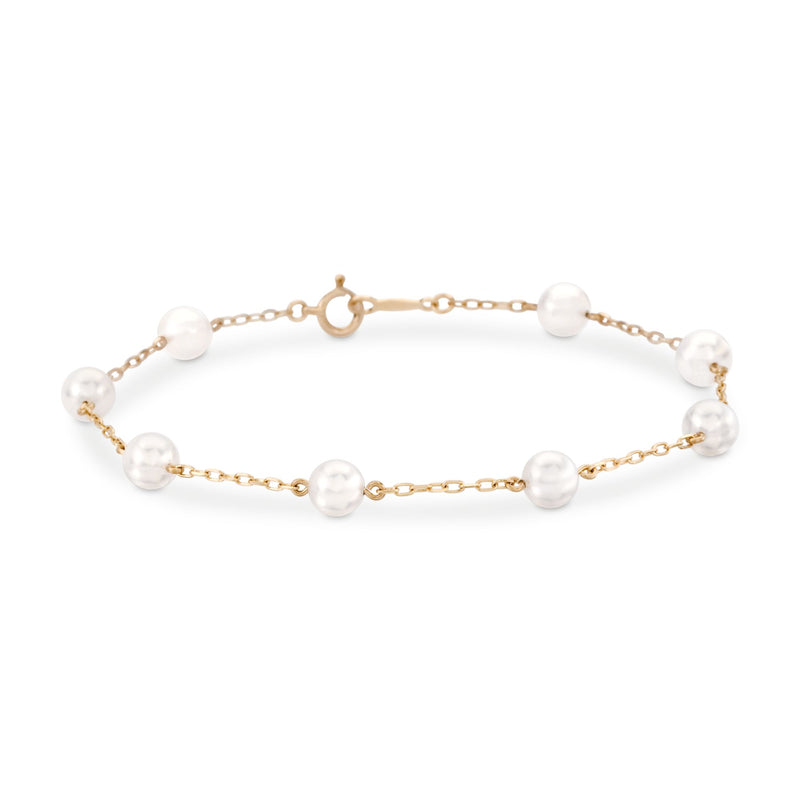 Akoya pearl bracelet with small round pearls on 18kt yellow gold chain