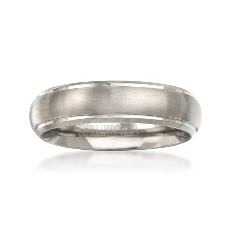 6mm titanium wedding band, brushed satin finish, smooth round profile