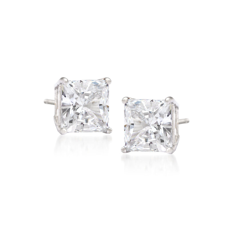 Princess-cut diamond stud earrings in 14kt white gold with square stones