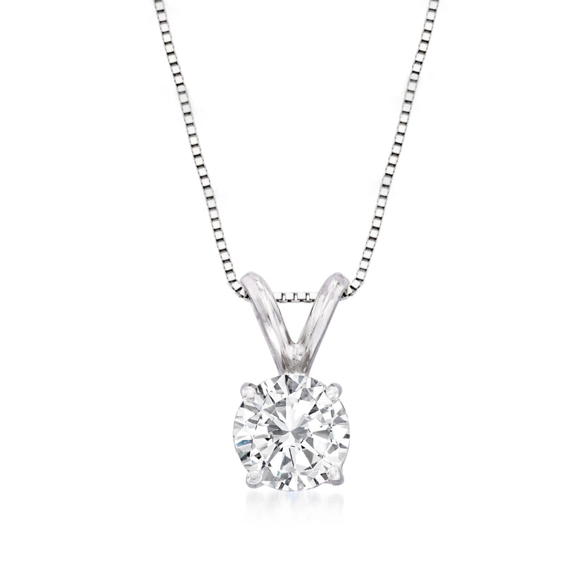14kt white gold solitaire diamond necklace with round bezel-set pendant