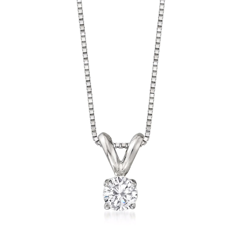 White gold diamond solitaire necklace with round prong-set center stone