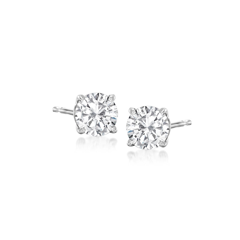 Diamond stud earrings in 14kt white gold with round cut solitaire diamonds