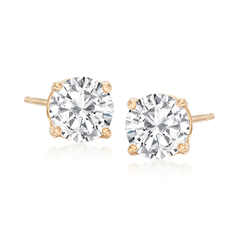 14kt yellow gold diamond stud earrings with two round brilliant-cut stones