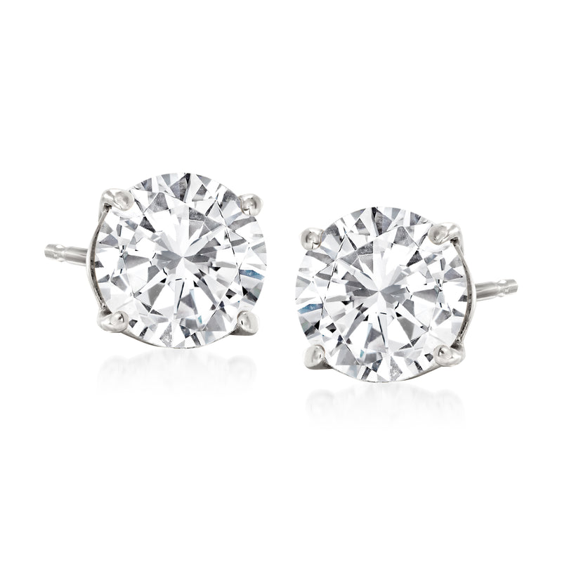 Round diamond stud earrings, 14kt white gold prong setting, 2.00 ct t.w.
