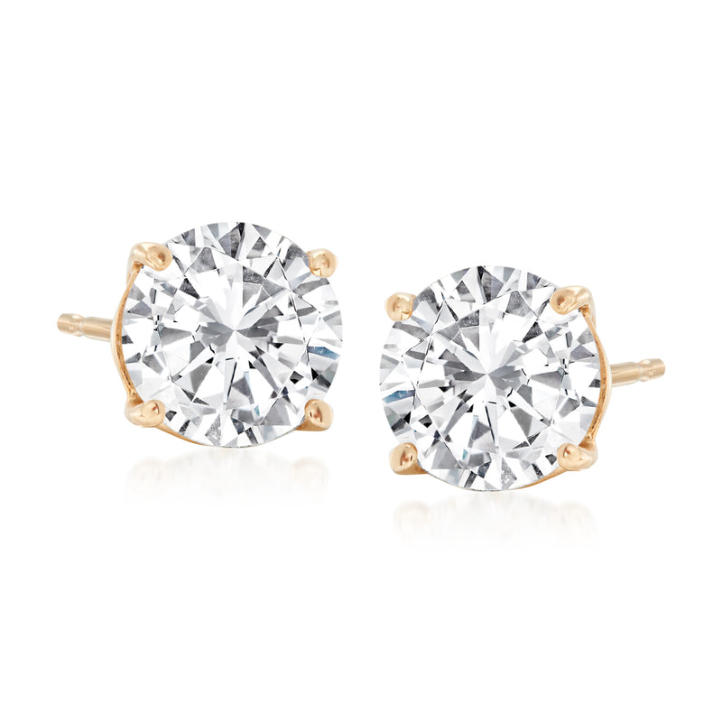 Round diamond stud earrings in 14kt yellow gold with four-prong settings