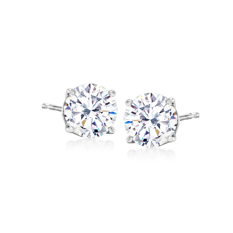 White gold CZ stud earrings with round clear stones
