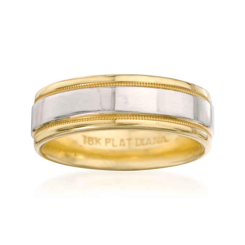 Two-tone 18kt yellow gold and platinum wedding band with engraved inner text
