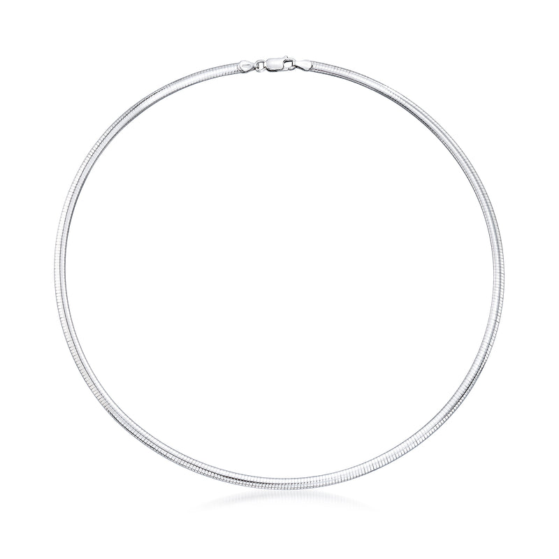 Sterling silver omega-style necklace chain with spring-ring clasp.