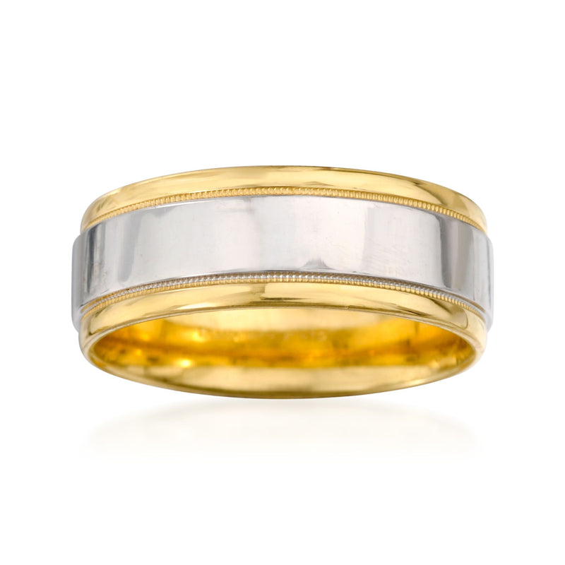 Men's two-tone wedding ring in yellow gold and platinum, polished band