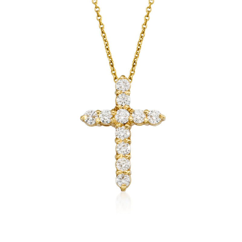 Roberto Coin 18kt yellow gold diamond cross pendant necklace with round stones