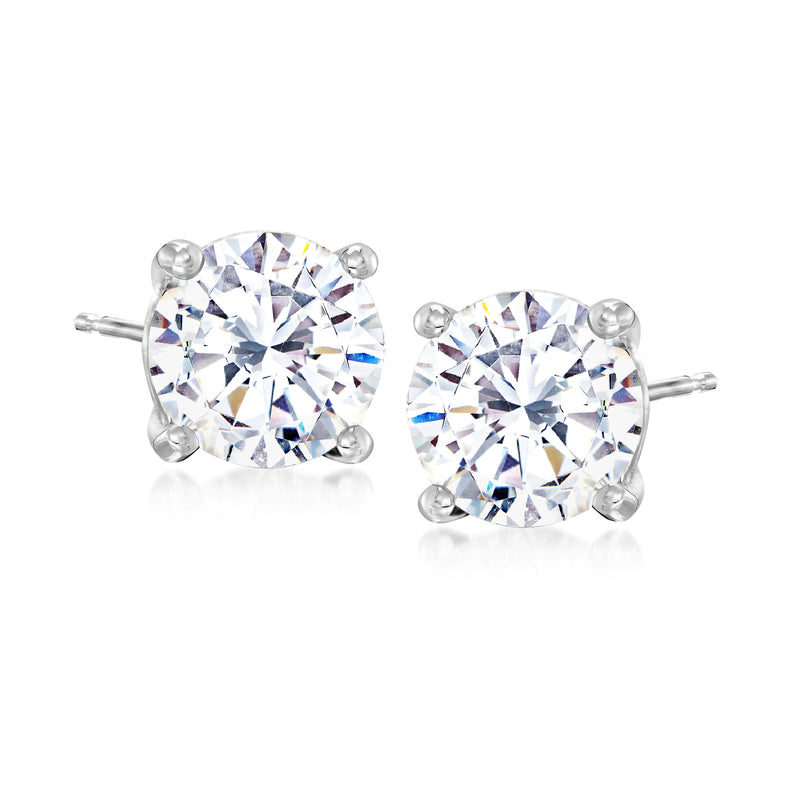 14k white gold CZ stud earrings with round center stone and small halo