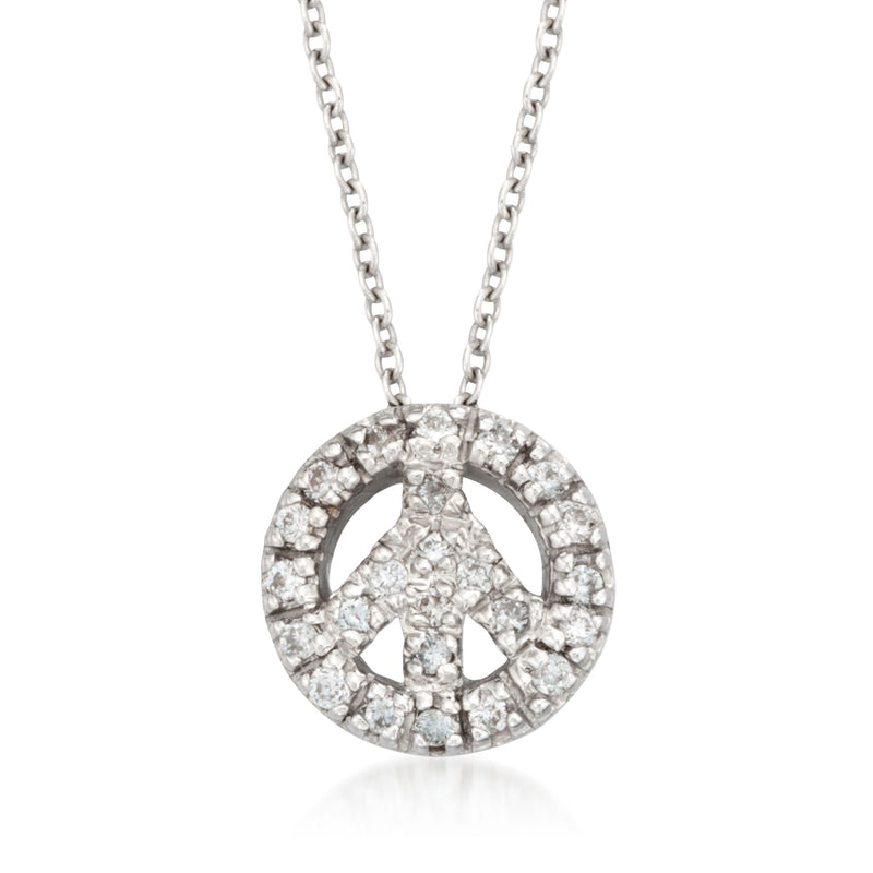 18kt white gold peace-sign diamond pendant necklace with link chain