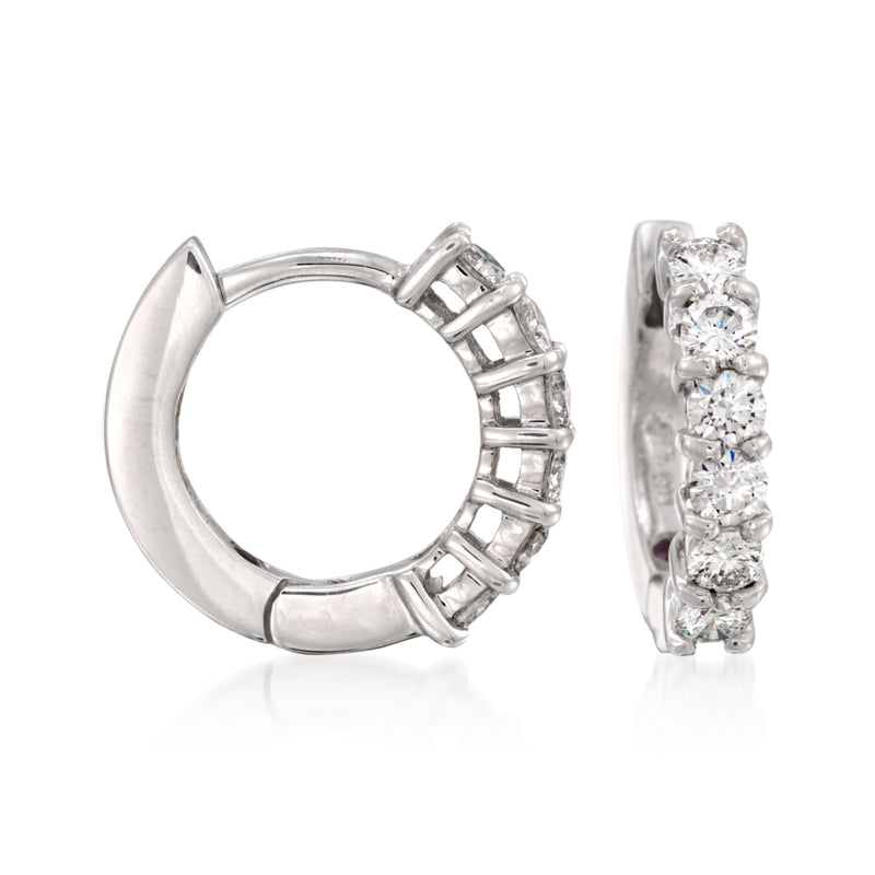 Diamond hoop earrings, 18kt white gold with round diamond bar settings.