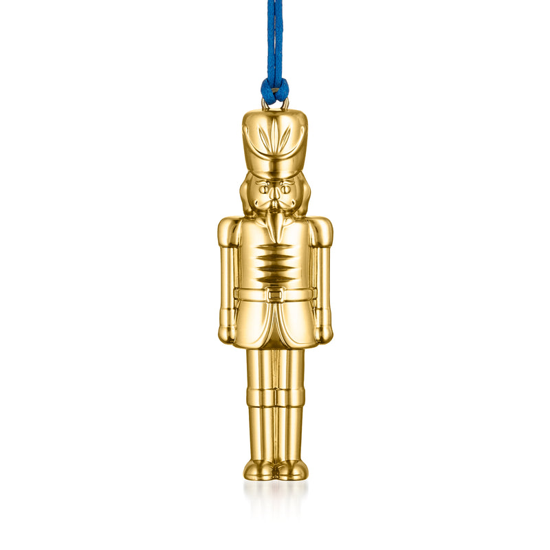 Waterford Crystal nutcracker ornament with gold figurine and blue hanging loop