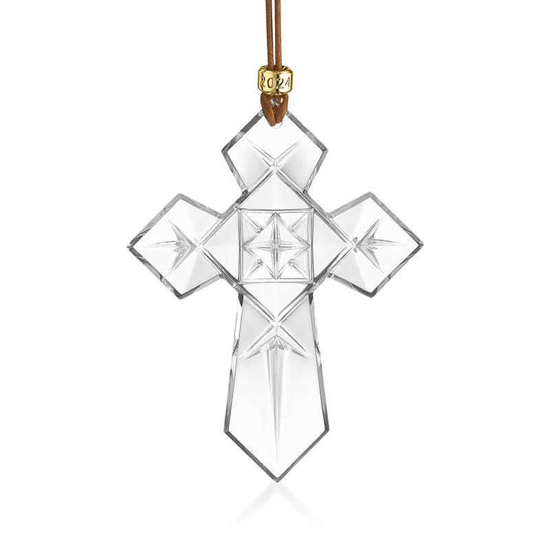 Waterford Crystal annual cross ornament, clear faceted crystal with hanging loop