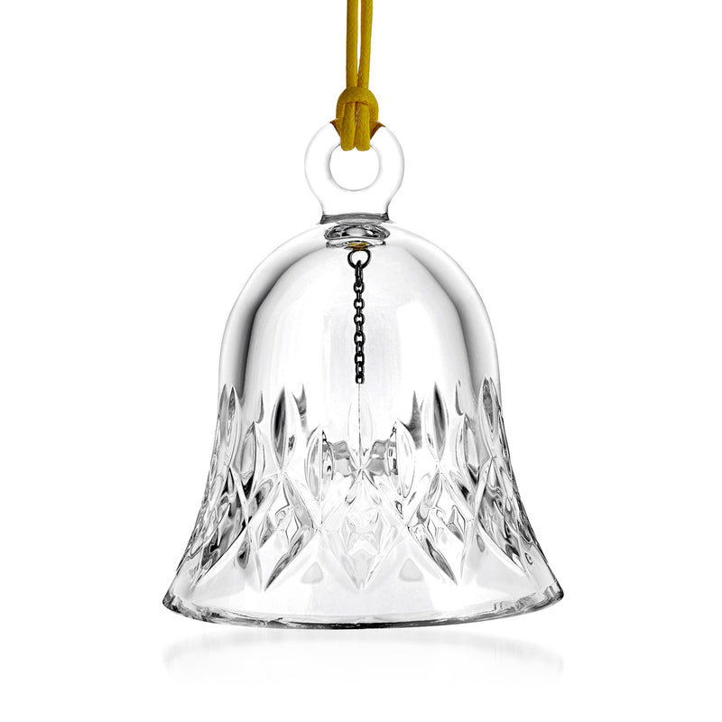 Waterford Crystal Lismore crystal bell ornament, faceted glass with gold hanging cord