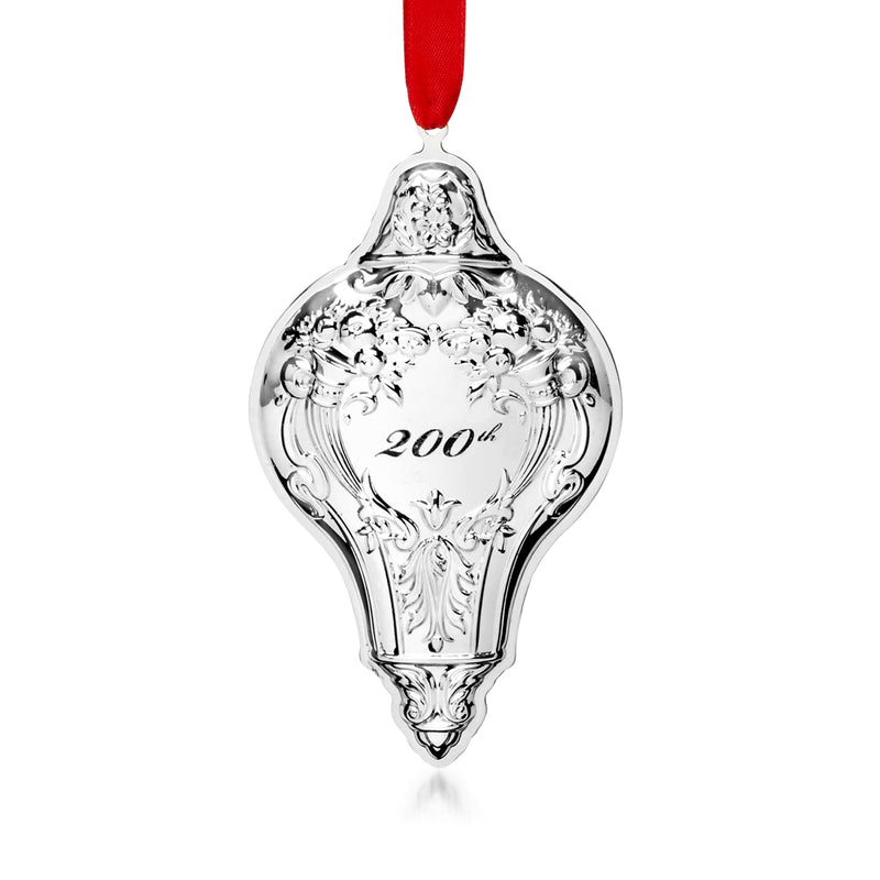 Sterling silver 200th anniversary ornament with ornate engraved bell shape