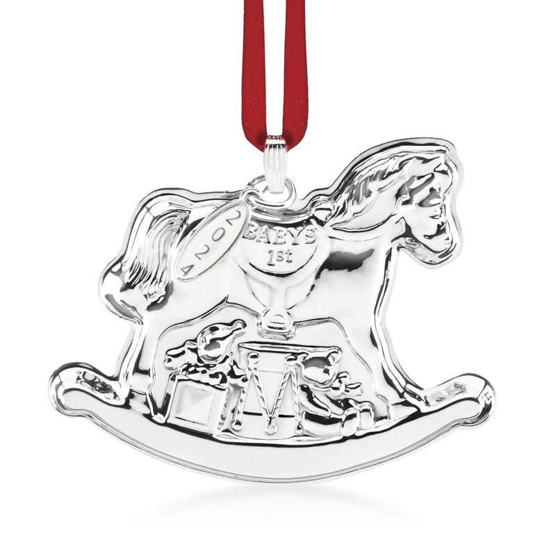 Sterling silver rocking horse ornament with 2024 and Baby's 1st Christmas engraving