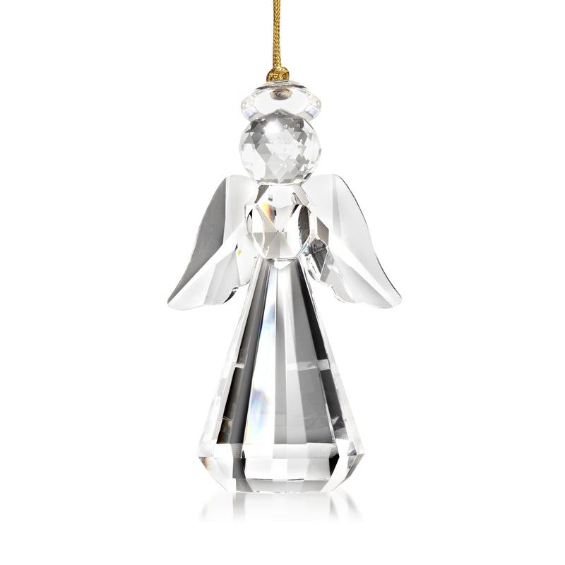 Lenox glass optic angel ornament, clear faceted angel with wings and gold hanging cord