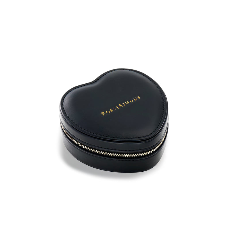 Heart-shaped black jewelry travel case with zipper and Ross-Simons logo