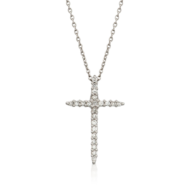 18kt white gold diamond cross pendant necklace with round-cut stones and cable chain
