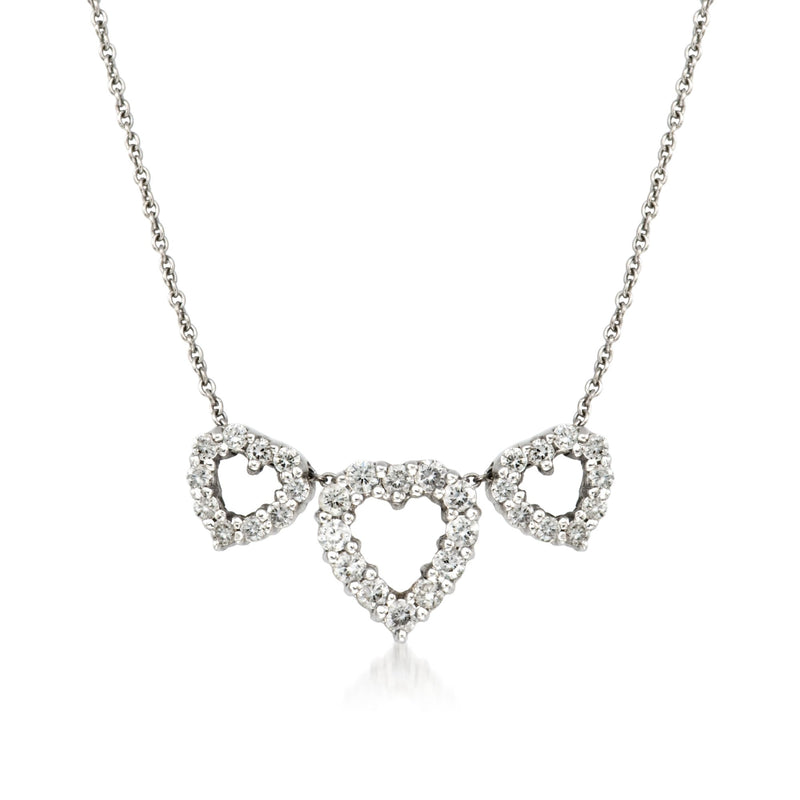 Roberto Coin diamond triple-heart necklace in 18kt white gold, three heart studs
