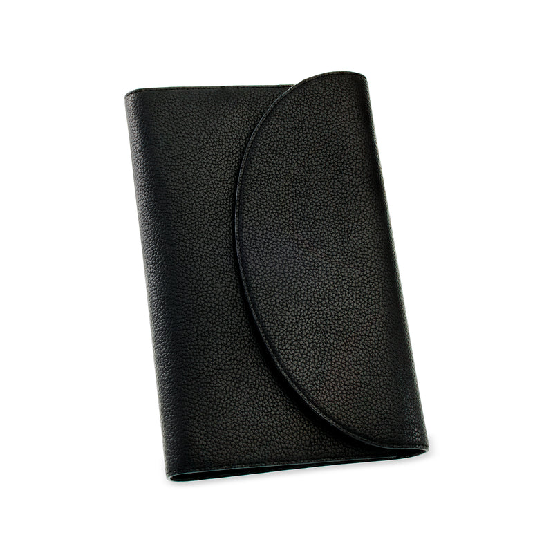 Ross-Simons black faux leather jewelry case, closed with curved flap