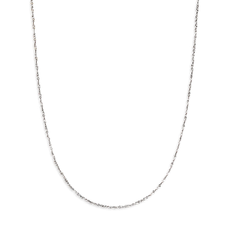 14kt white gold twisted sparkle-chain necklace, full length on white