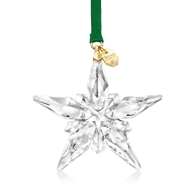 Crystal star ornament with green ribbon and gold 2025 tag