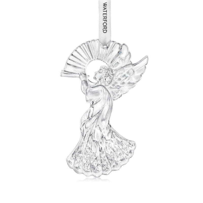 Waterford Crystal angel ornament in clear glass with wings and hanging ribbon
