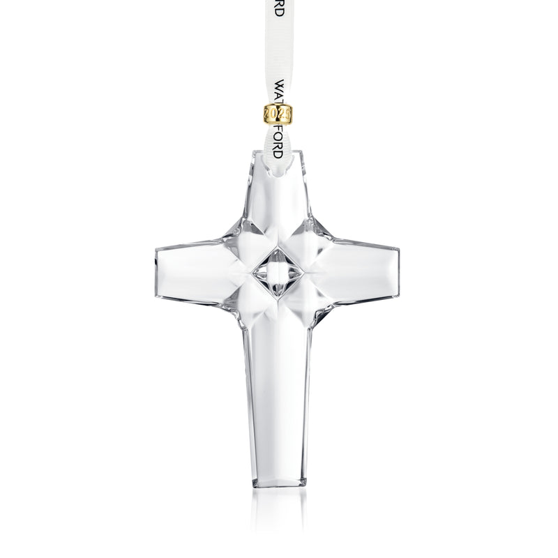 Crystal cross ornament with hanging loop and faceted clear design, with 2025 tag