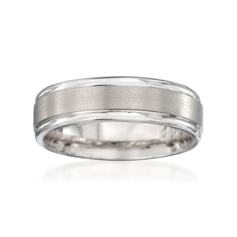 Polished 14kt white gold wedding band ring with smooth interior