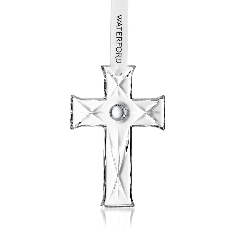Waterford Crystal mini cross ornament, clear faceted cross with hanging loop