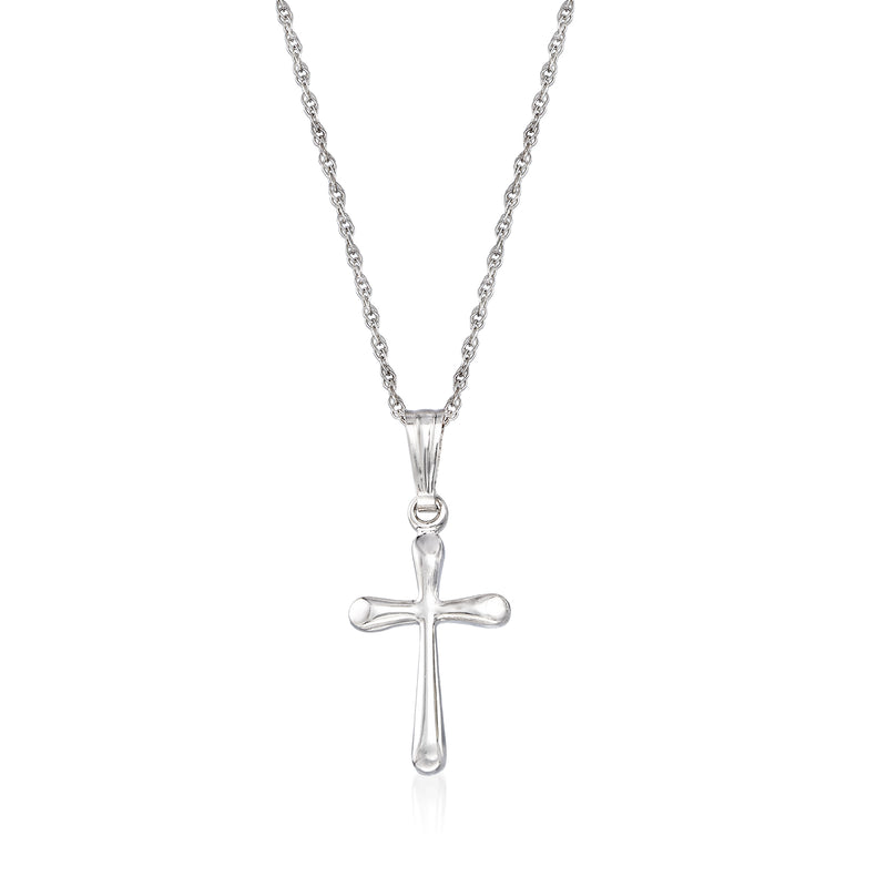 Children's white gold cross pendant necklace with small cross on link chain