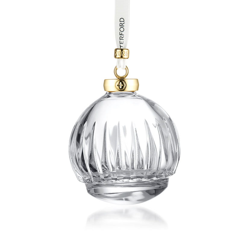 Waterford Crystal 2025 New Year bauble ornament, clear faceted glass with gold cap