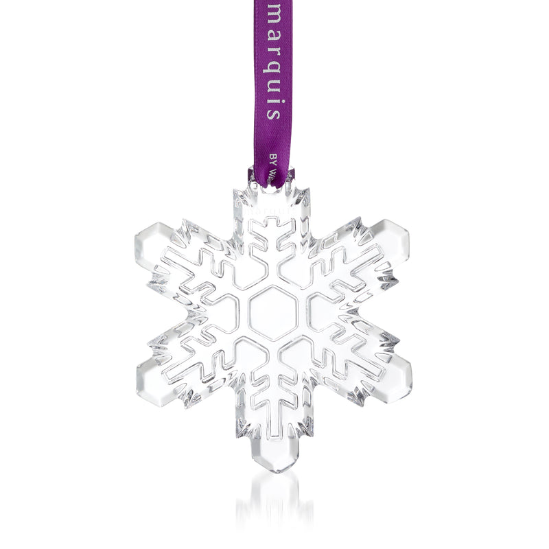 Clear crystal snowflake ornament with hanging ribbon, Waterford Crystal Marquis
