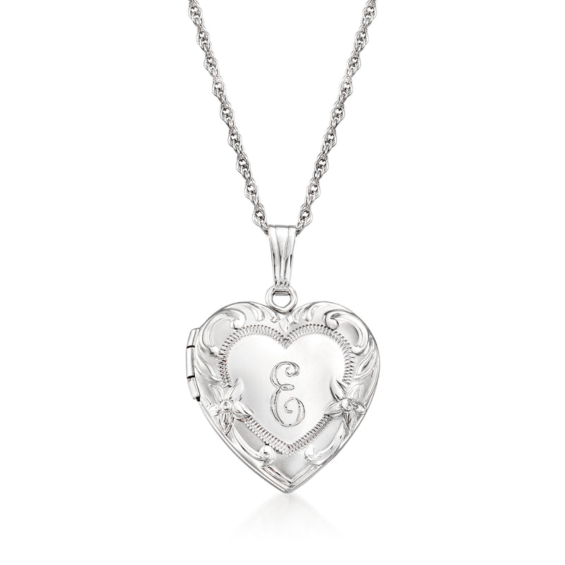 Sterling silver heart locket necklace with engraved heart front and hinged clasp