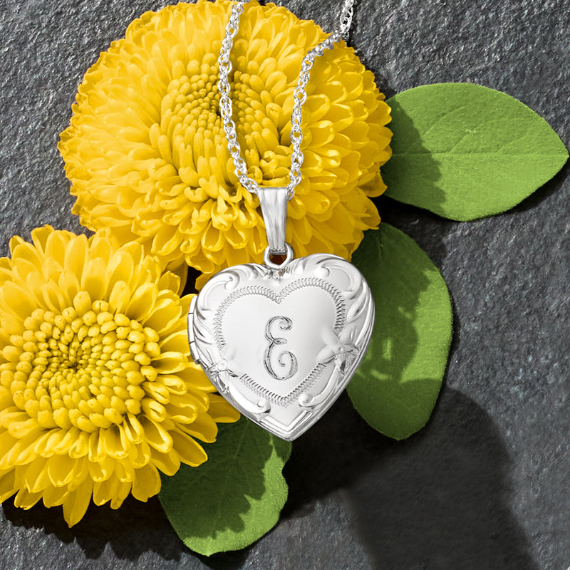 Sterling silver heart photo locket necklace with hinged photo frame pendant