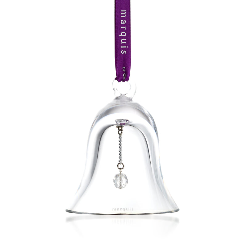 Waterford Crystal Marquis glass bell ornament with hanging chain and small crystal ball