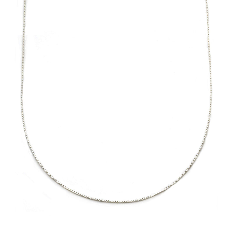 Sterling silver box chain necklace with a smooth, even linked design