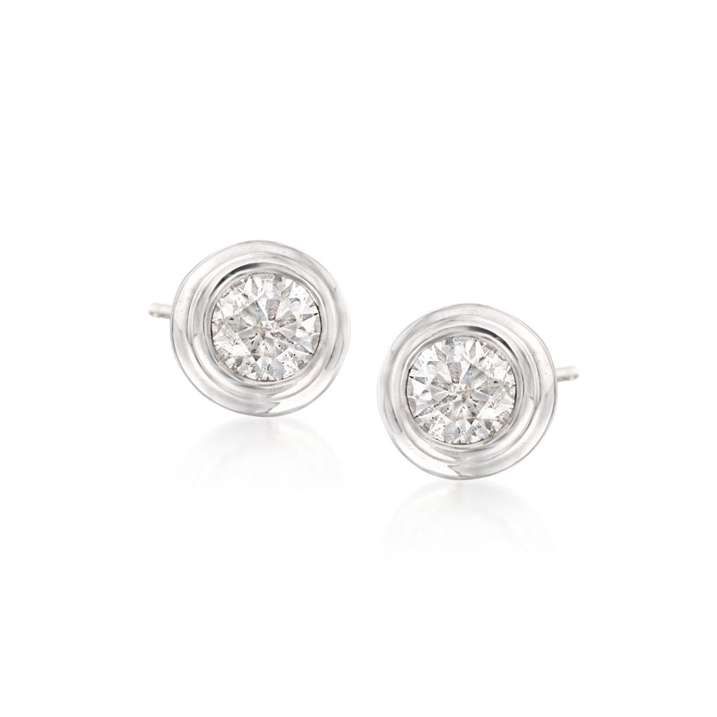 14kt white gold diamond stud earrings with double bezel-set round stones