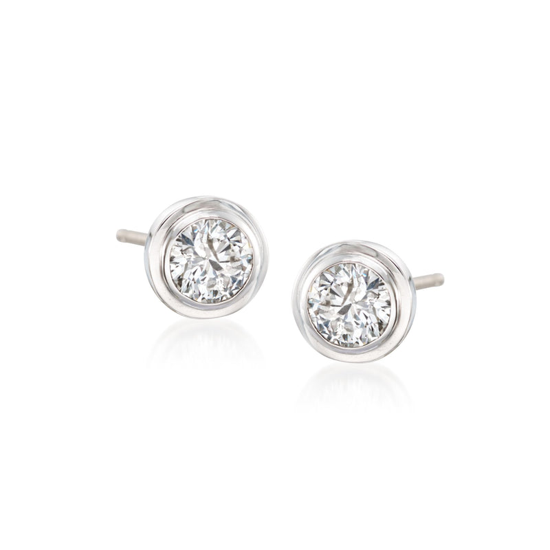 Round diamond stud earrings in 14kt white gold with post backs