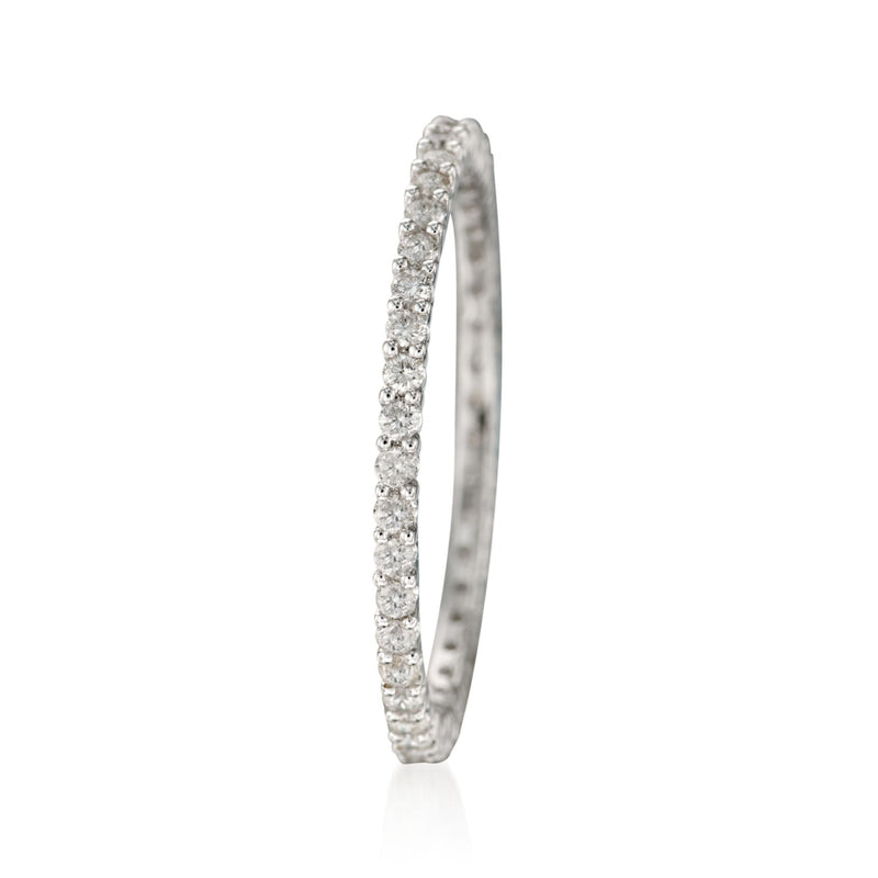 Diamond eternity band in 14kt white gold, vertical side view with full diamond row