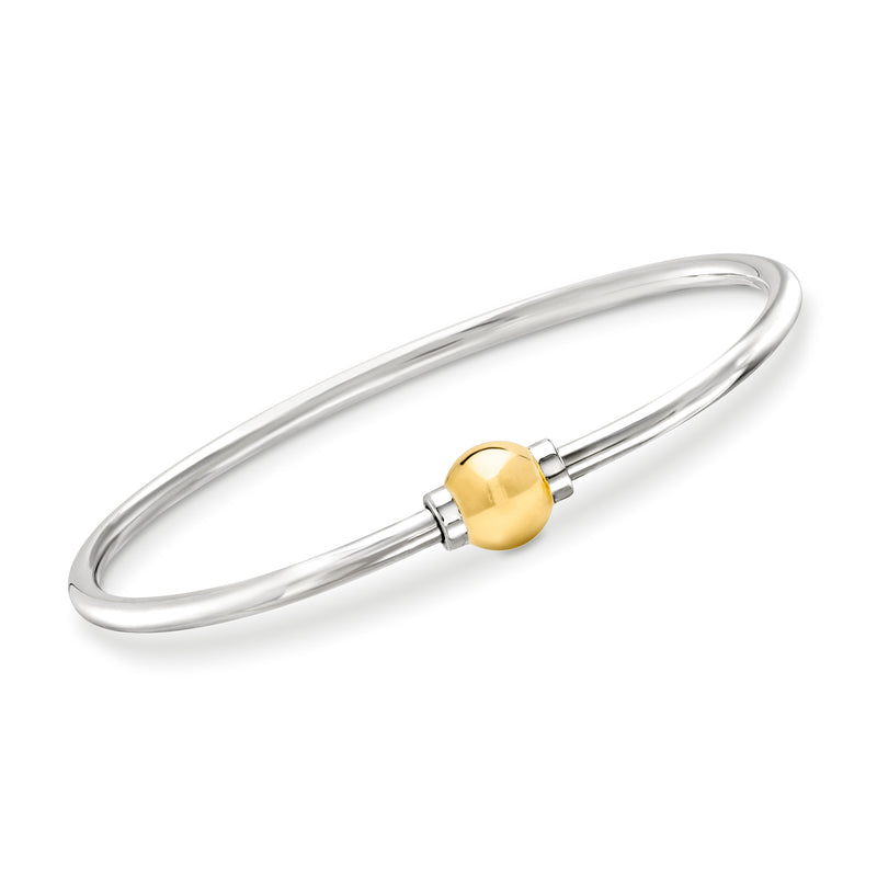Sterling silver bangle bracelet with round 14kt yellow gold accent bead