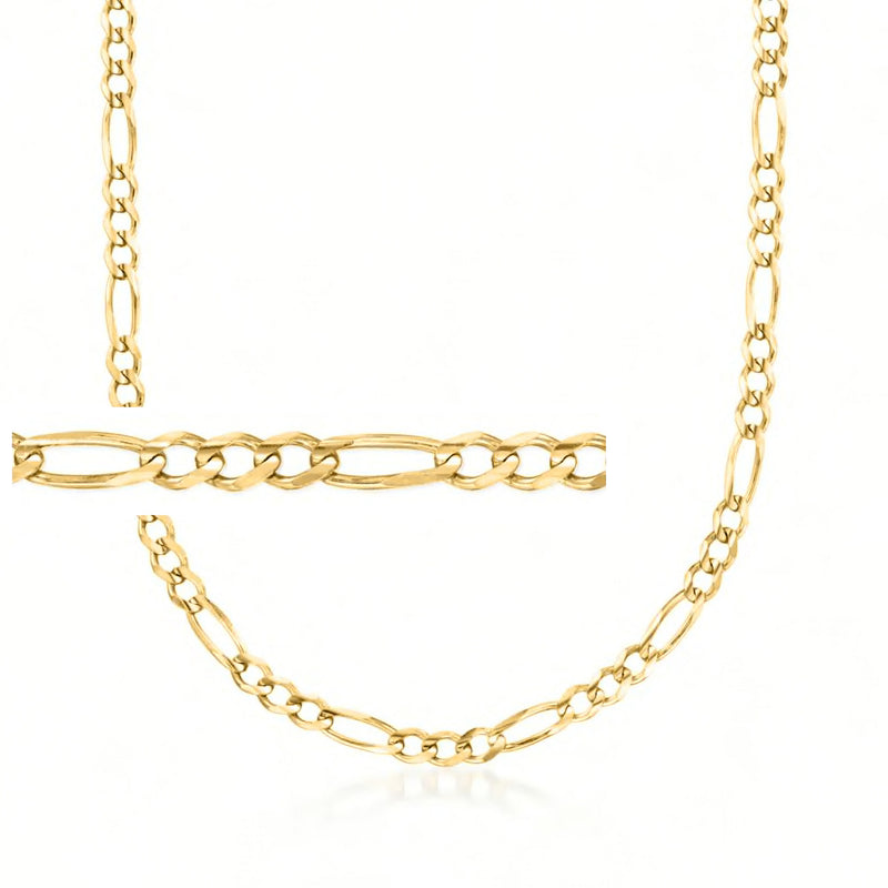 Men's 14kt yellow gold figaro-link necklace, curved chain with alternating links