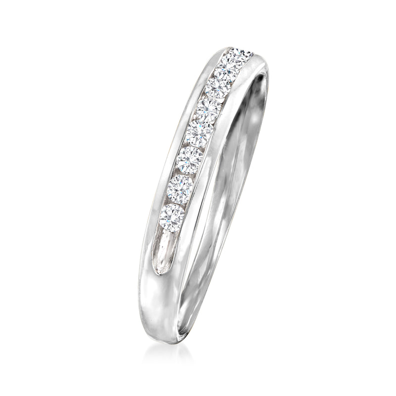 14kt white gold diamond wedding band with channel-set stones on the top