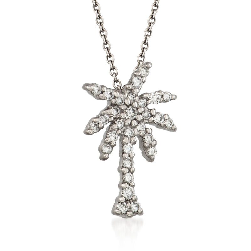 Diamond palm tree pendant necklace in 18k white gold with sparkling stone details