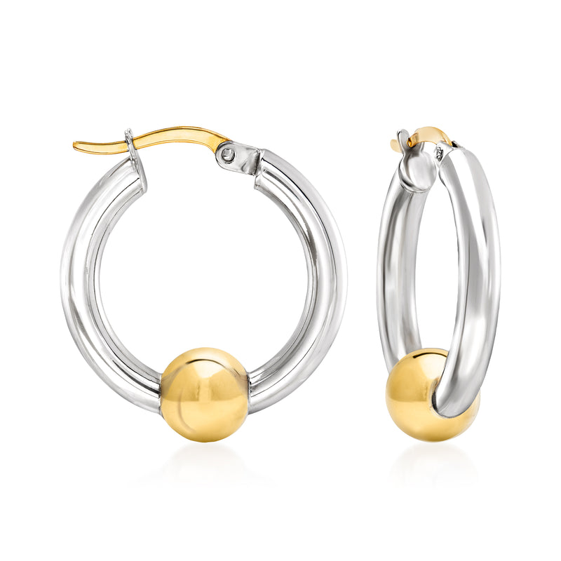Sterling silver hoop earrings with yellow gold ball accents